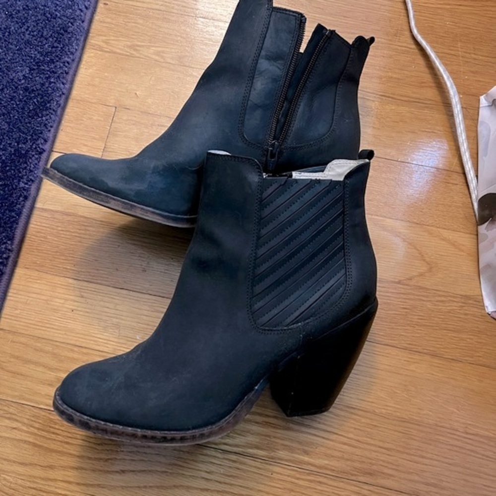 Black real leather ankle boots